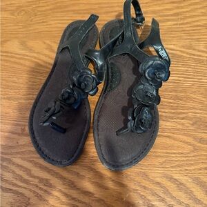 Black Floral Women's Sandals